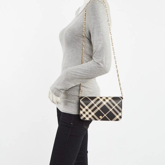 Burberry Black/Beige Coated Check Canvas Wallet on Chain Bag 675-060525 - Picture 11 of 11